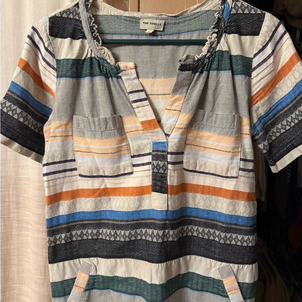 The Odells Women's Striped Blouse - Blue, Orange, Gray